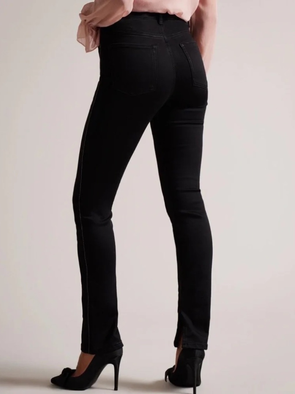 Ted Baker Anetaa Black Sateen Finish Slim Jeans with Split Hem - Picture 8 of 9